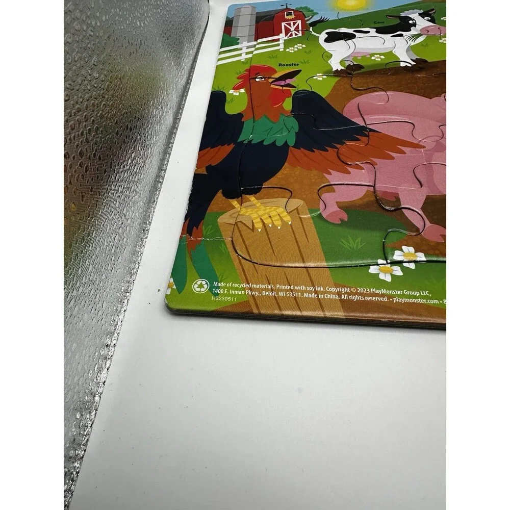 PlayMonster Farm Animals 25 Piece Wooden Frame Tray Puzzle Complete No Box